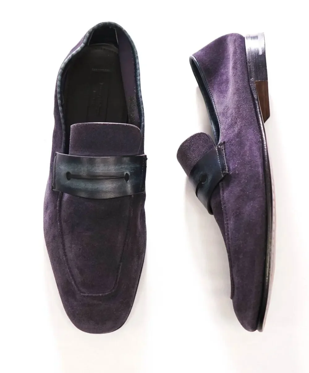 $960 ZEGNA - Navy Blue Suede Asola Loafers - US 11 (UK10)